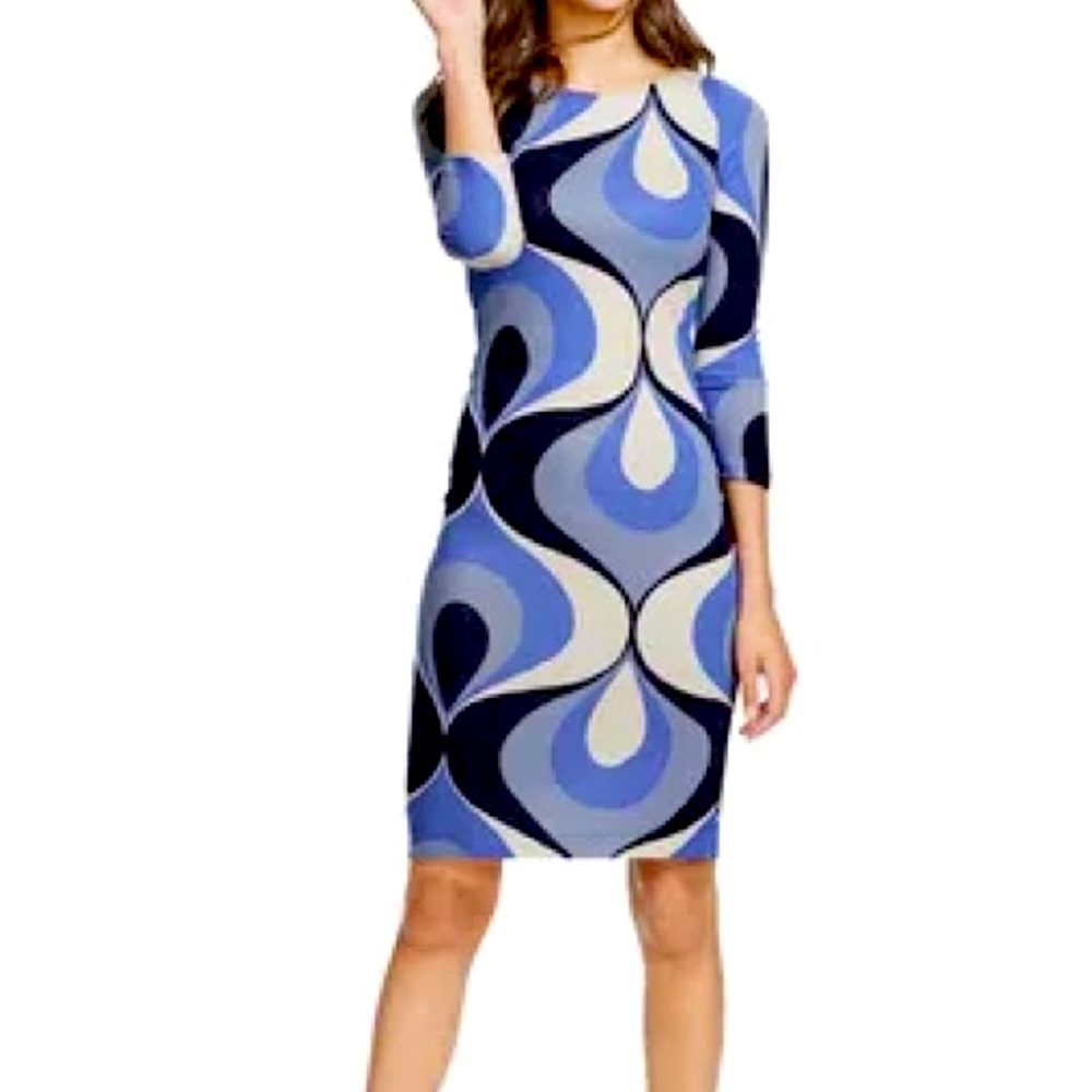 Boden Mod Swirl Mini Dress Retro Disco Cocktail Party Blue Black White Groovy 4